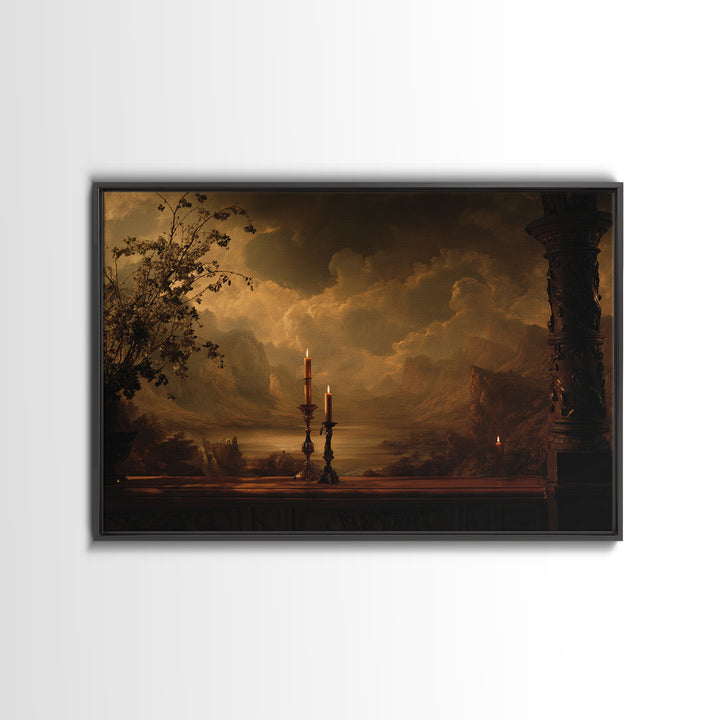 Theatrical Stormy Landscape Framed Canvas Print, Baroque Art, Oil Painting, Living Room Decor, Ornate, Eclectic Wall Art, BAO-3x2-86