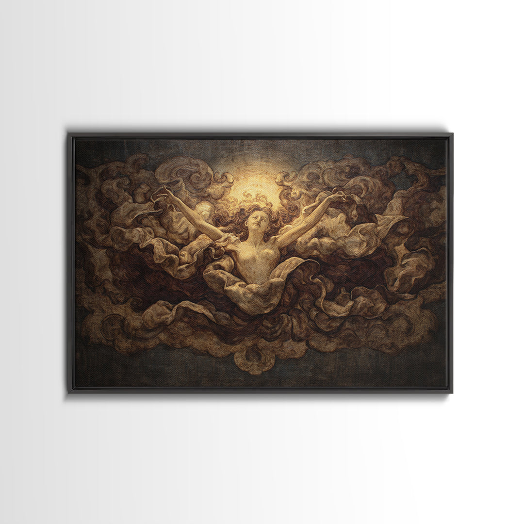 Mythic Goddess Figure Framed Canvas Print, Baroque Art, Digital Wall Art, Living Room Decor, Ornate, Portrait Painting, BAO-3x2-90