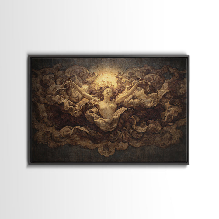 Mythic Goddess Figure Framed Canvas Print, Baroque Art, Digital Wall Art, Living Room Decor, Ornate, Portrait Painting, BAO-3x2-90