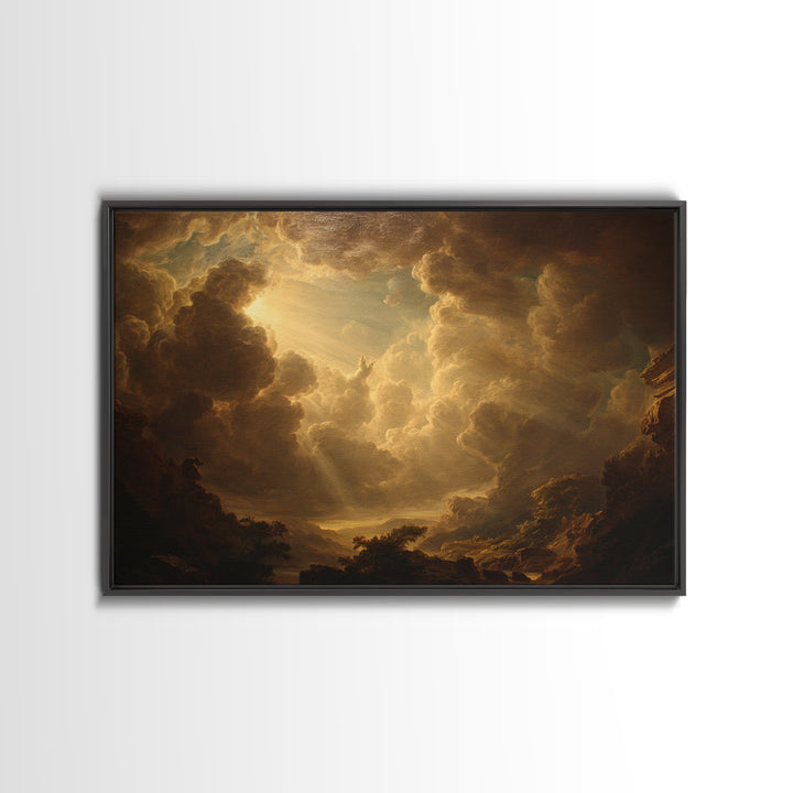 Angelic Hand Reaching Through Clouds Framed Canvas Print, Baroque Art, Modern Wall Art, Living Room Decor, Watercolor Art, BAO-3x2-97