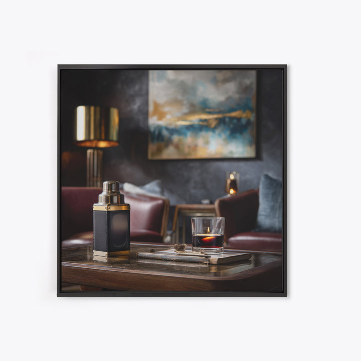 Speakeasy Key and Cocktail Shaker Composition Framed Canvas Print, Bar Art, Minimalist Decor, Bar Decor, Fine Art, BAR-1x1-88