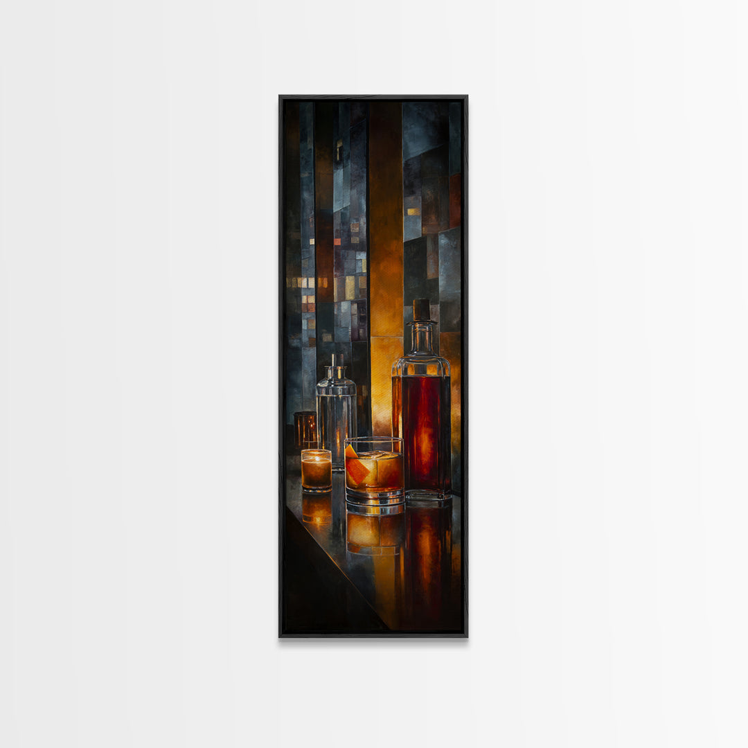 Midnight Manhattan Cocktail Canvas Print, Bar Art, Apartment Decor, Bar Decor, Abstract Art, Living Room Art, BAR-1x3-60