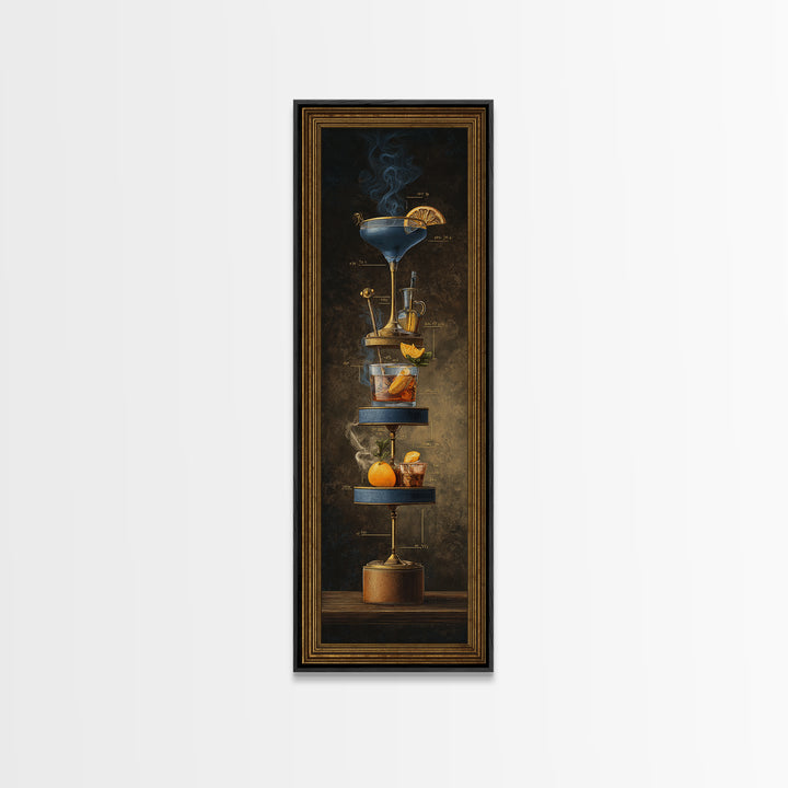 Cocktail Recipe Diagram Styled as Elegant Art Framed Canvas Print, Bar Art, Bar Decor, Fine Art, Statement Artwork, BAR-1x3-80