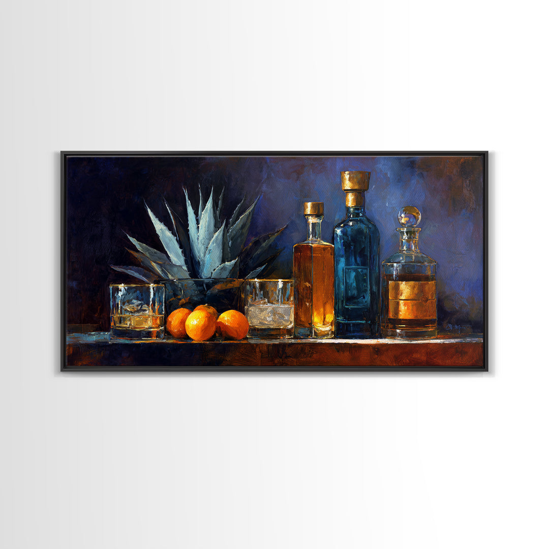 Tequila Agave Plant Study Framed Canvas Print, Bar Art, Kitchen Wall Decor, Bar Decor, Oil Painting, Bar Cart Art, BAR-2x1-80