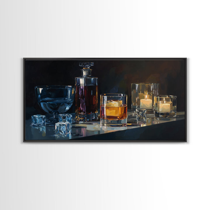 Smoked Glassware Study Framed Canvas Print, Bar Art, Digital Print, Bar Decor, Fine Art, Coffee Wall Art, Living Room Art, BAR-2x1-91