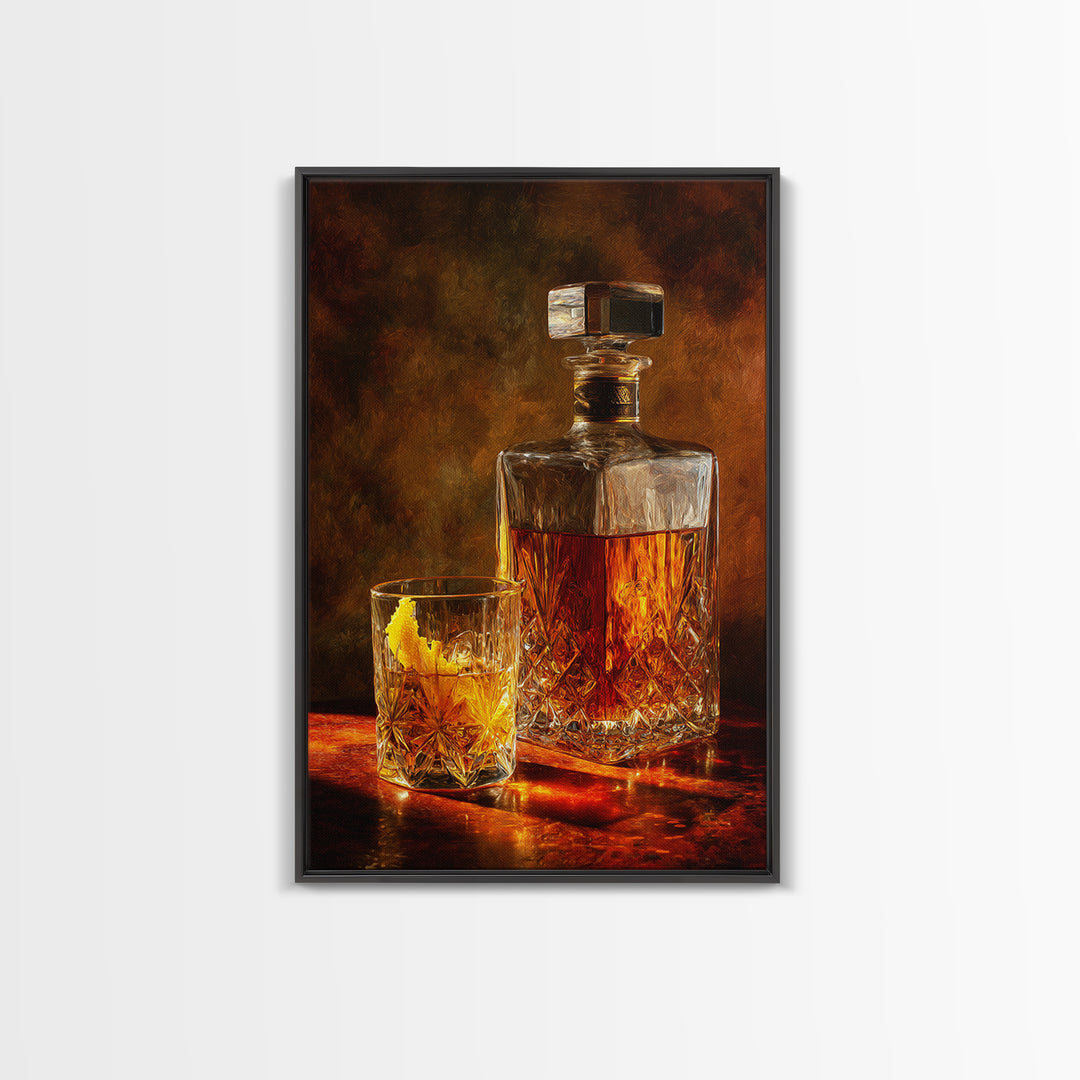 Whiskey Bottle and Cut Crystal Glass Canvas Print, Bar Art, Contemporary Art, Bar Decor, Fine Art, Apartment Decor, BAR-2x3-10