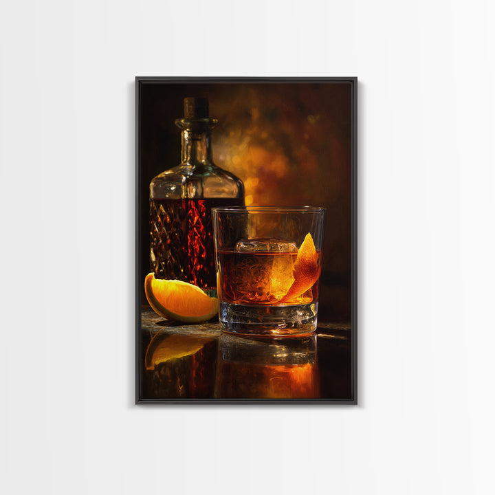 Old Fashioned Cocktail Canvas Print, Bar Art, Kitchen Print, Bar Decor, Oil Painting, Fine Art Print, Statement Artwork, BAR-2x3-57