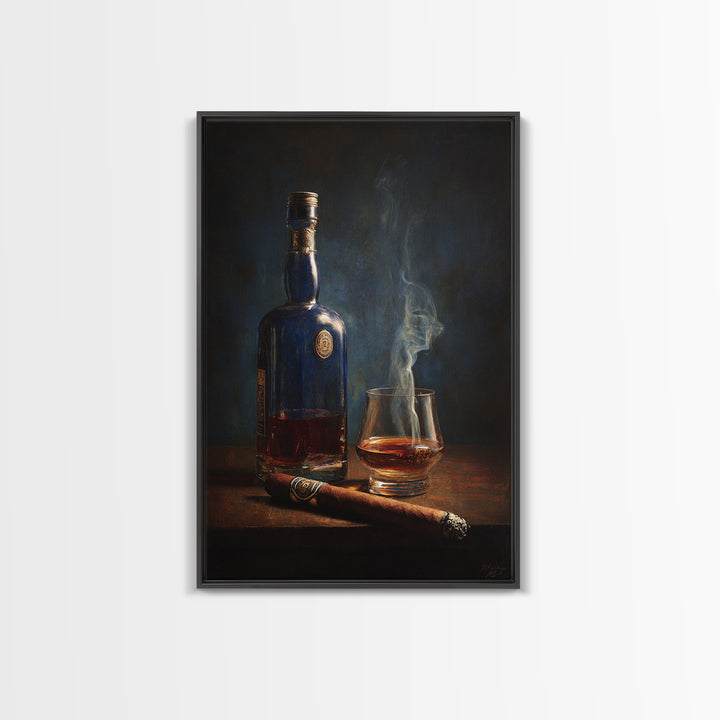 Dark Moody Cigar and Whiskey Still Life Canvas Print, Bar Art, Kitchen Wall Decor, Bar Decor, Fine Art, Bar Cart Art, BAR-2x3-65