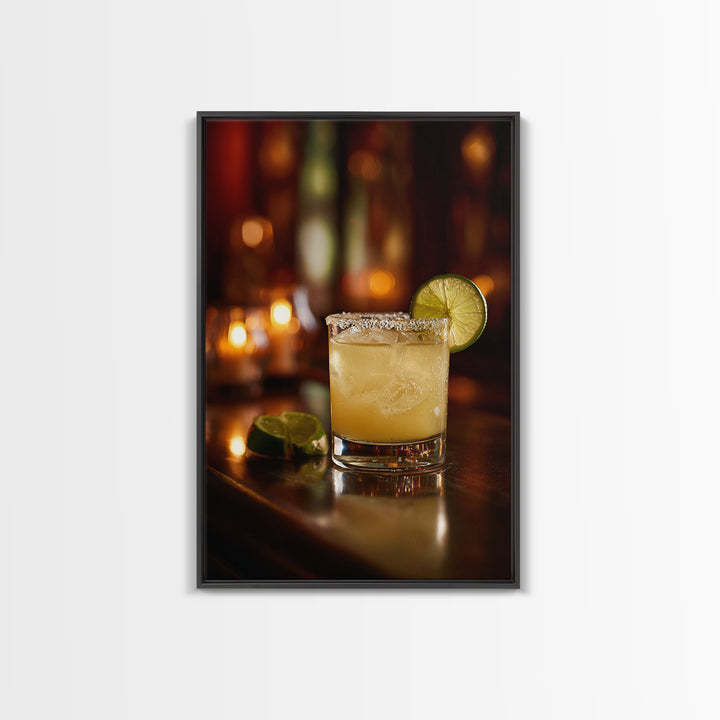 Classic Margarita with Salt Rim and Lime Canvas Print, Bar Art, Retro Wall Art, Bar Decor, Fine Art, Bar Cart Decor, BAR-2x3-67