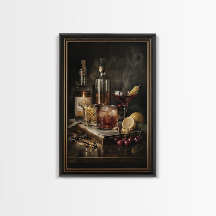 Cocktail Recipe Diagram Styled as Elegant Art Framed Canvas Print, Bar Art, Living Room Art, Bar Decor, Fine Art, BAR-2x3-76