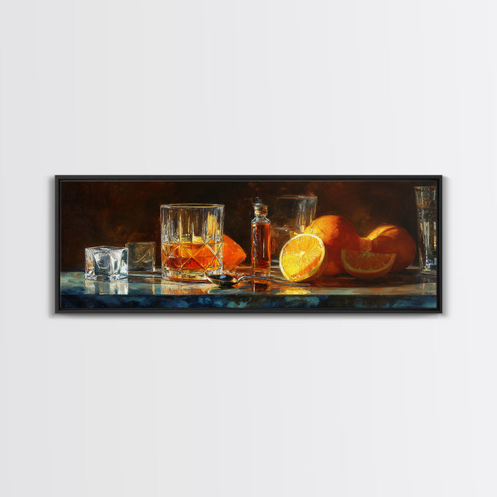 Orange Bitters and Bar Spoon Still Life Canvas Print, Bar Art, Bar Cart Decor, Bar Decor, Oil Painting, Minimalist Decor, BAR-3x1-61