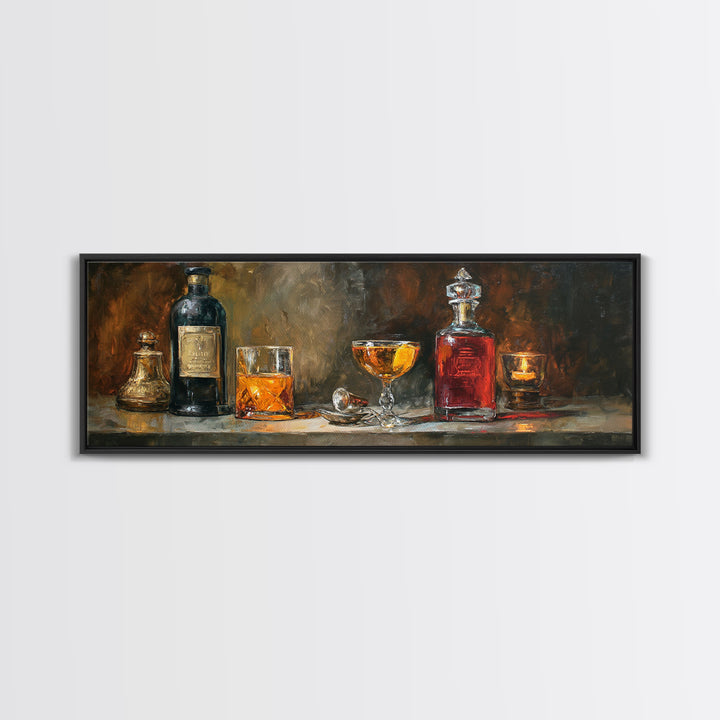 Orange Bitters and Bar Spoon Still Life Canvas Print, Bar Art, Bar Cart Decor, Bar Decor, Oil Painting, Minimalist Decor, BAR-3x1-85