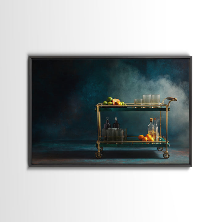 Luxury Emerald Bar Cart Arrangement Framed Canvas Print, Bar Art, Kitchen Wall Art, Bar Decor, Fine Art, Coffee Wall Art, BAR-3x2-2