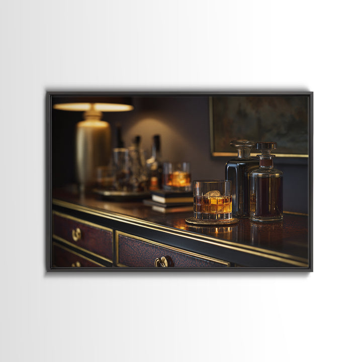 Midnight Manhattan Cocktail Framed Canvas Print, Bar Art, Bar Signs, Bar Decor, Fine Art, Modern Decor, Fine Art Print, BAR-3x2-28