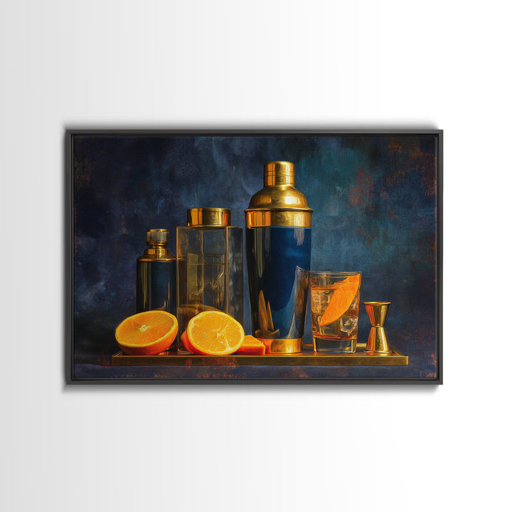 Speakeasy Key and Cocktail Shaker Composition Canvas Print, Bar Art, Minimalist Decor, Bar Decor, Fine Art, Digital Print, BAR-3x2-68