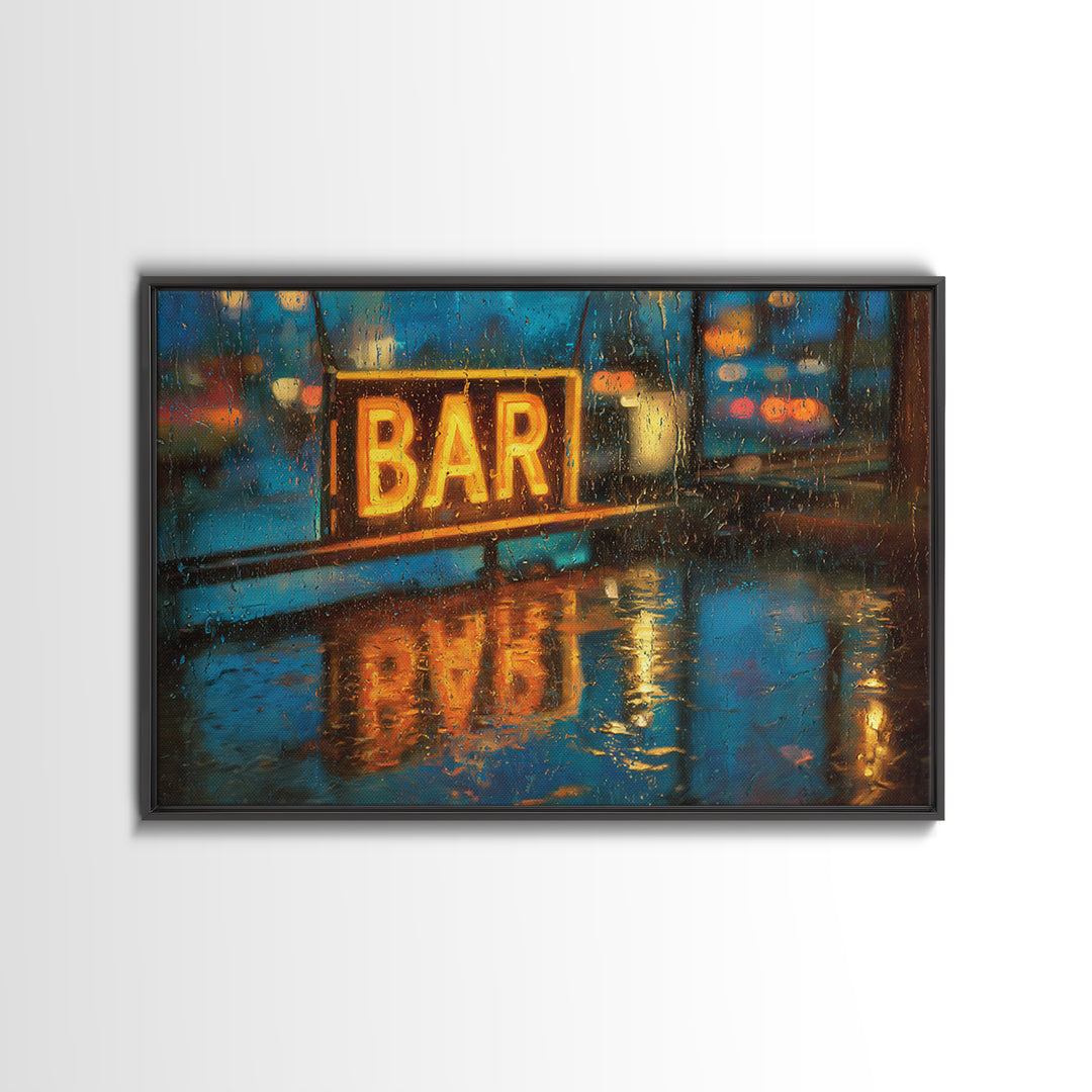 Neon Cocktail Sign Reflected Framed Canvas Print, Bar Art, Fine Art Print, Bar Decor, Fine Art, Metal Wall Art, BAR-3x2-81