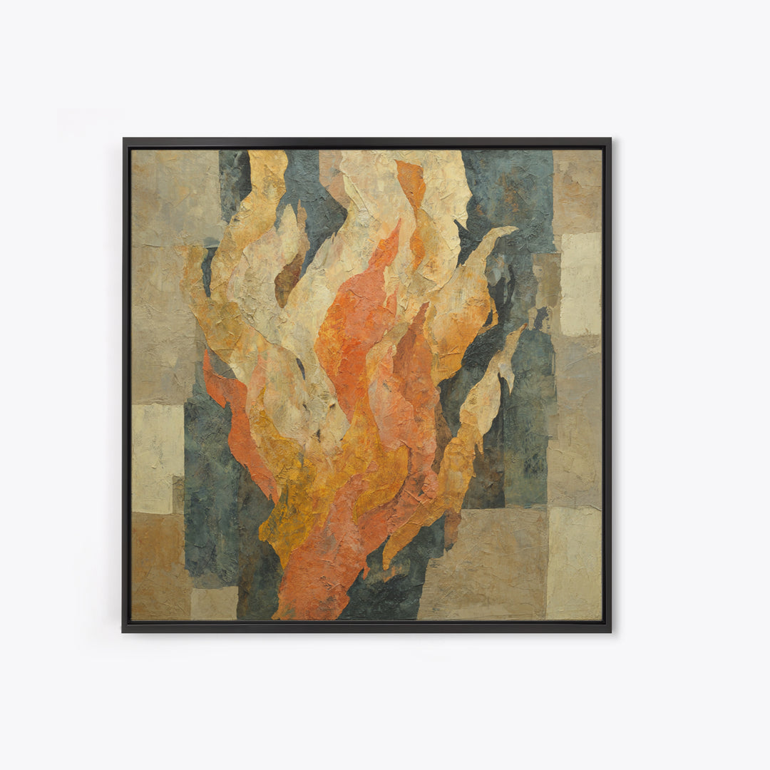Moody Abstract Flames and Smoke Composition Framed Canvas Print, Basement Art, Rustic Wall Art, Living Room Decor, Abstract Art, BAS-1x1-24