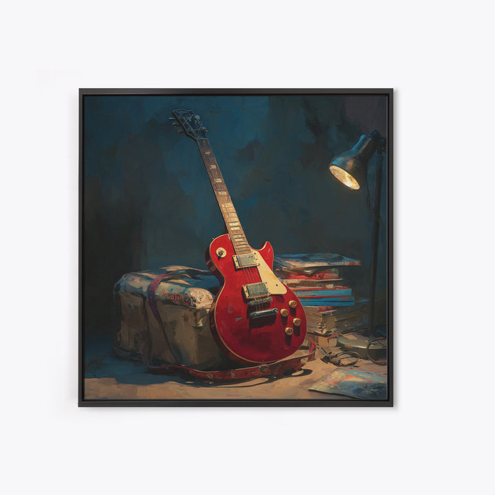 Classic Rock Guitar Still Life Framed Canvas Print, Basement Art, Fine Art Print, Living Room Decor, Fine Art, Retreat, BAS-1x1-29