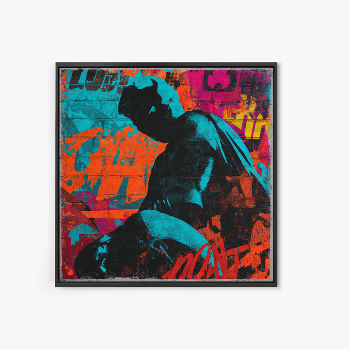 Comic Book Hero Silhouette Canvas Print, Basement Art, Digital Art Download, Living Room Decor, Retreat, Steampunk Wall Art, BAS-1x1-35