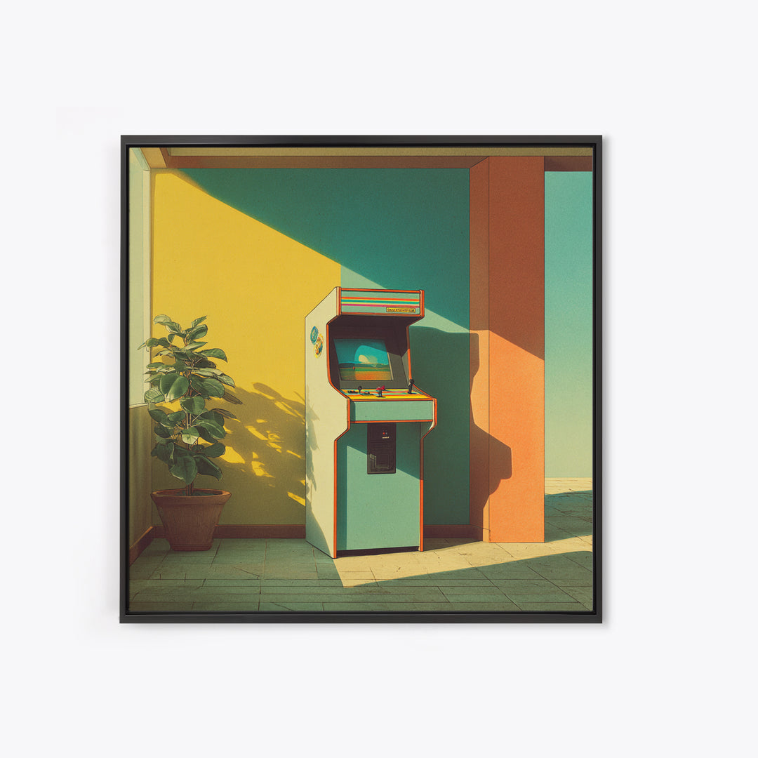 Retro Arcade Cabinet Graphic Framed Canvas Print, Basement Art, Art Print, Living Room Decor, Watercolor Art, Retreat, BAS-1x1-73