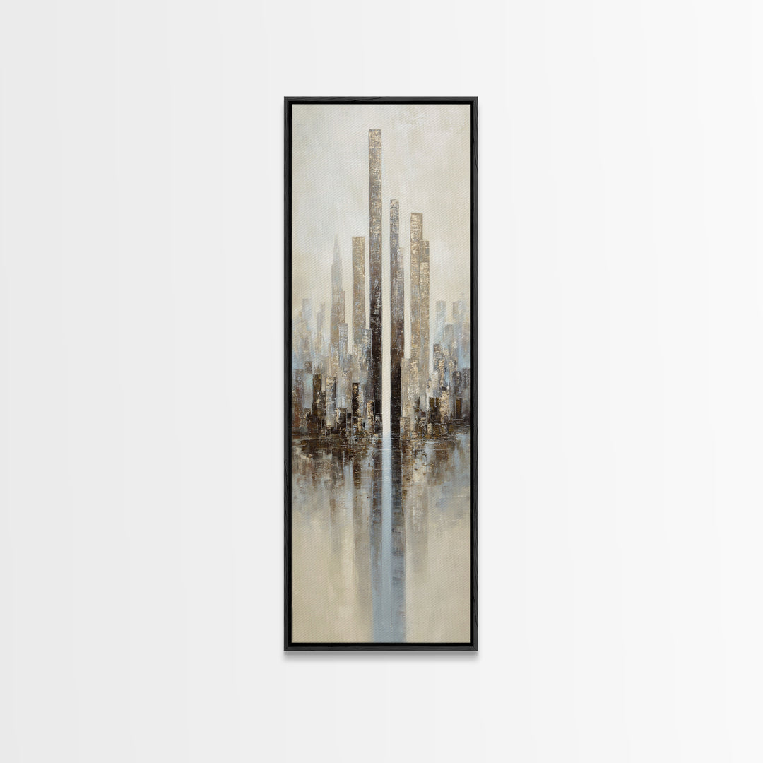 Dark Abstract City Skyline Canvas Print, Basement Art, Classroom Decor, Living Room Decor, Abstract Art, Retreat, BAS-1x3-43