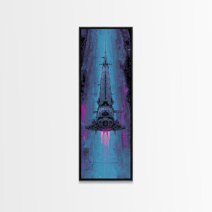 Retro Sci Fi Spaceship Poster for Entertainment Framed Canvas Print, Basement Art, Modern Decor, Living Room Decor, Retreat, BAS-1x3-53