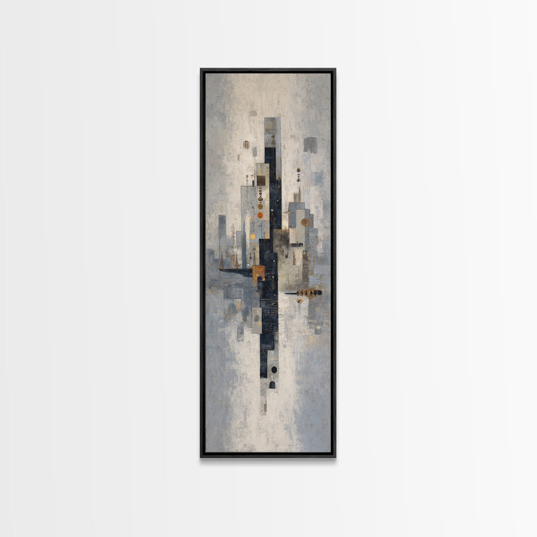 Dark Abstract City Skyline Canvas Print, Basement Art, Bar Wall Art, Living Room Decor, Abstract Art, Retreat, Neutral Decor, BAS-1x3-67