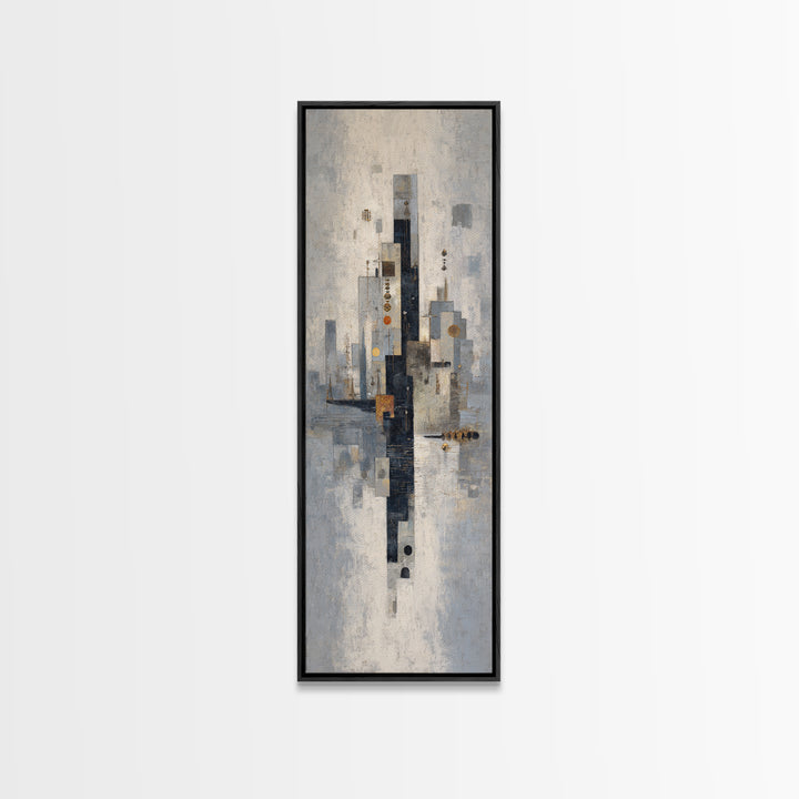 Dark Abstract City Skyline Canvas Print, Basement Art, Bar Wall Art, Living Room Decor, Abstract Art, Retreat, Neutral Decor, BAS-1x3-67