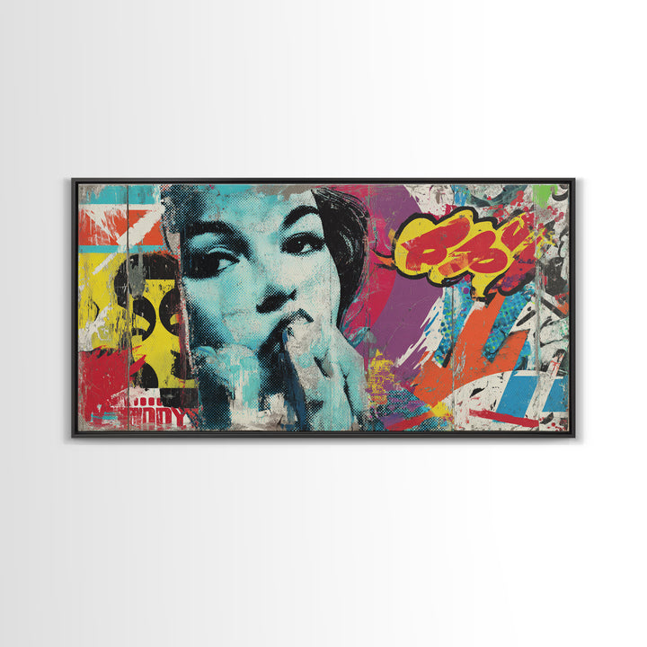Urban Brick Graffiti Panel Framed Canvas Print, Basement Art, Original Art Prints, Living Room Decor, Fine Art, Retreat, BAS-2x1-19