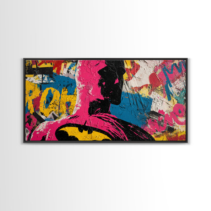 Comic Book Hero Silhouette Canvas Print, Basement Art, Classroom Decor, Living Room Decor, Retreat, Aesthetic Wall Art, BAS-2x1-31