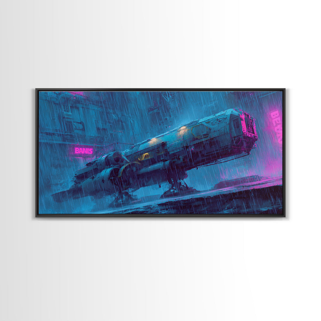 Retro Sci Fi Spaceship Poster for Entertainment Canvas Print, Basement Art, Minimalist Decor, Living Room Decor, Retreat, BAS-2x1-37