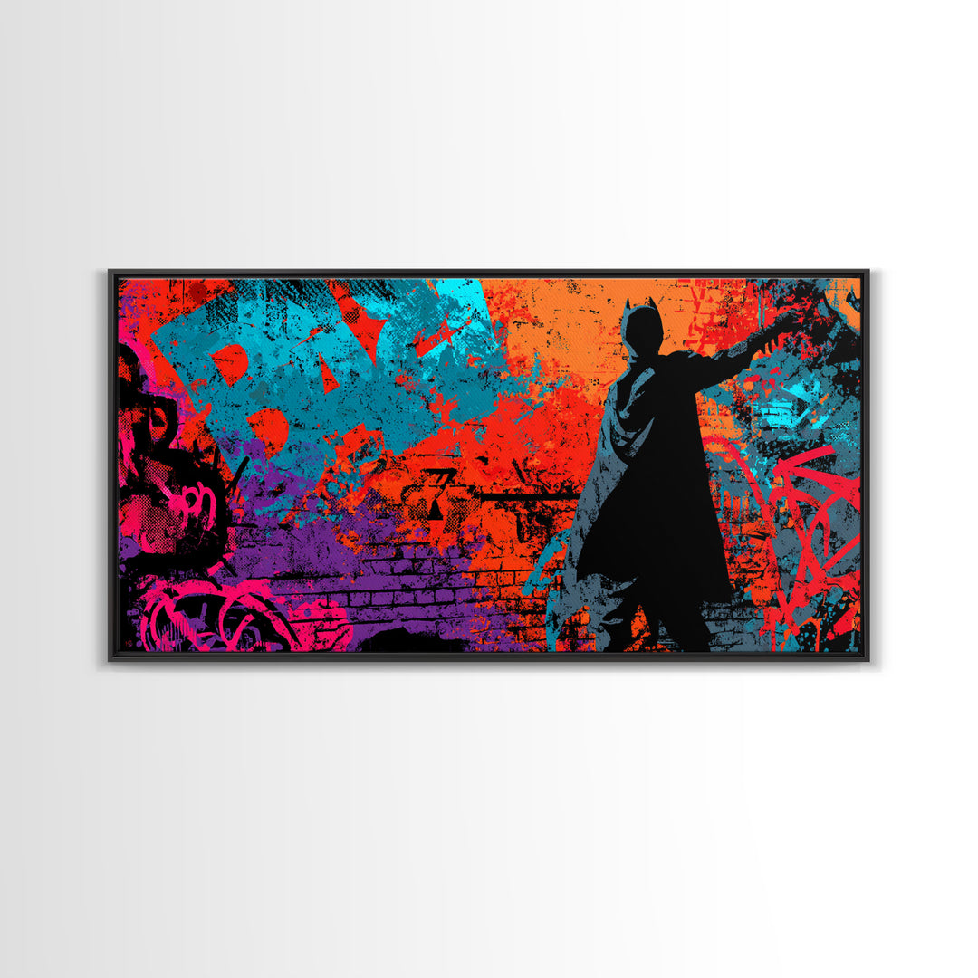 Comic Book Hero Silhouette Framed Canvas Print, Basement Art, Rustic Decor, Living Room Decor, Fine Art, Retreat, Luxury Decor, BAS-2x1-79