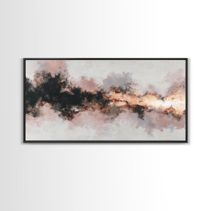 Moody Abstract Flames and Smoke Composition Framed Canvas Print, Basement Art, Trendy Wall Art, Living Room Decor, Abstract Art, BAS-2x1-92
