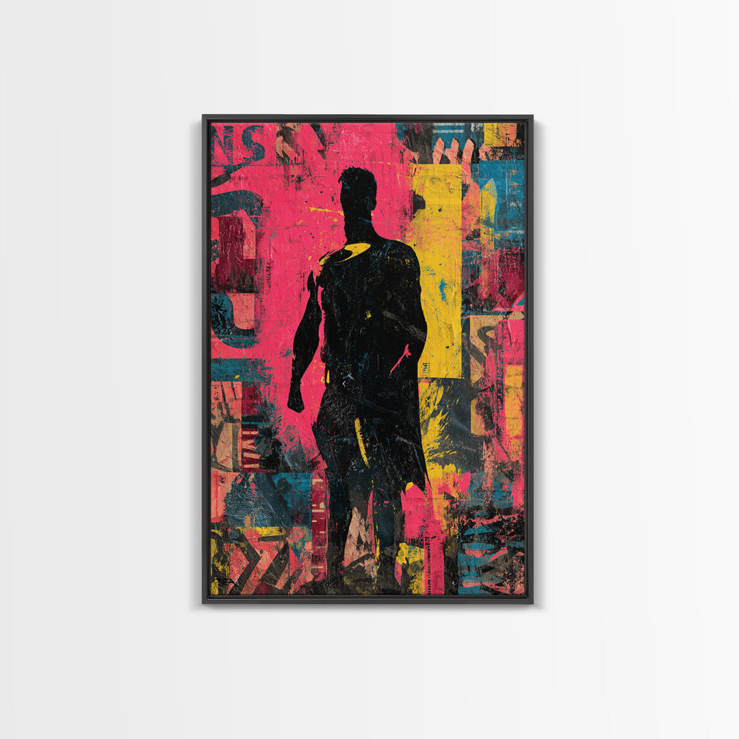Comic Book Hero Silhouette Framed Canvas Print, Basement Art, Neutral Decor, Living Room Decor, Fine Art, Retreat, Wall Art, BAS-2x3-19