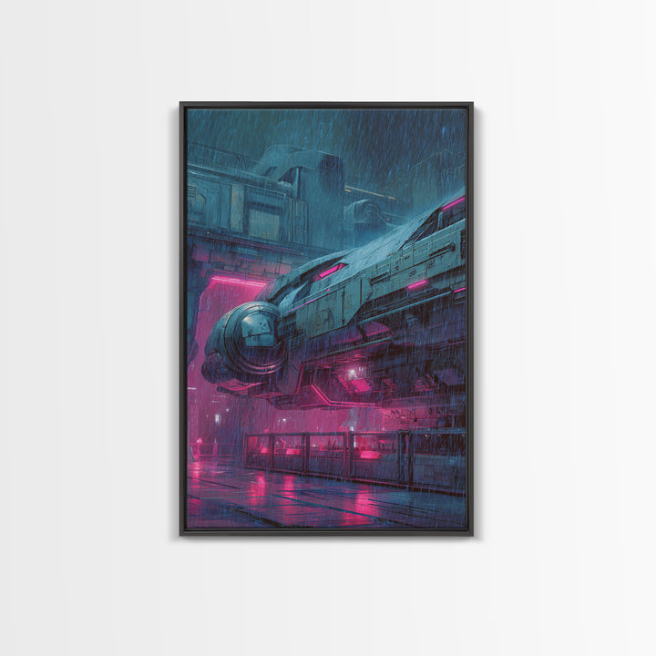 Retro Sci Fi Spaceship Poster for Entertainment Framed Canvas Print, Basement Art, Wall Art, Living Room Decor, Retreat, BAS-2x3-25
