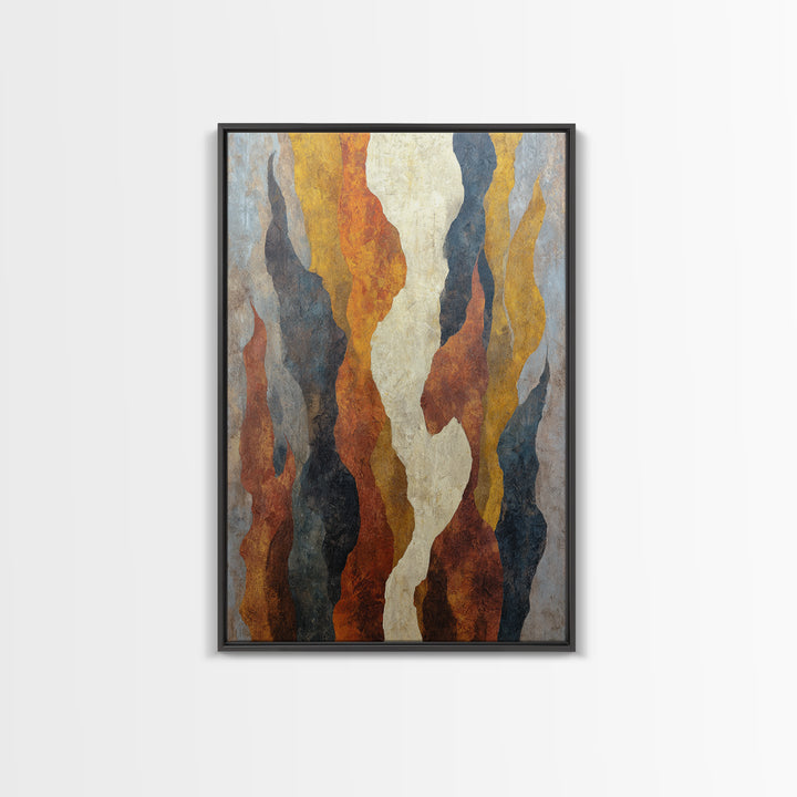 Moody Abstract Flames and Smoke Composition Framed Canvas Print, Basement Art, Neutral Decor, Living Room Decor, Retreat, BAS-2x3-56