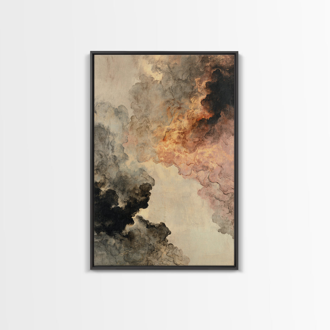 Moody Abstract Flames and Smoke Composition Canvas Print, Basement Art, Contemporary Art, Living Room Decor, Retreat, BAS-2x3-80