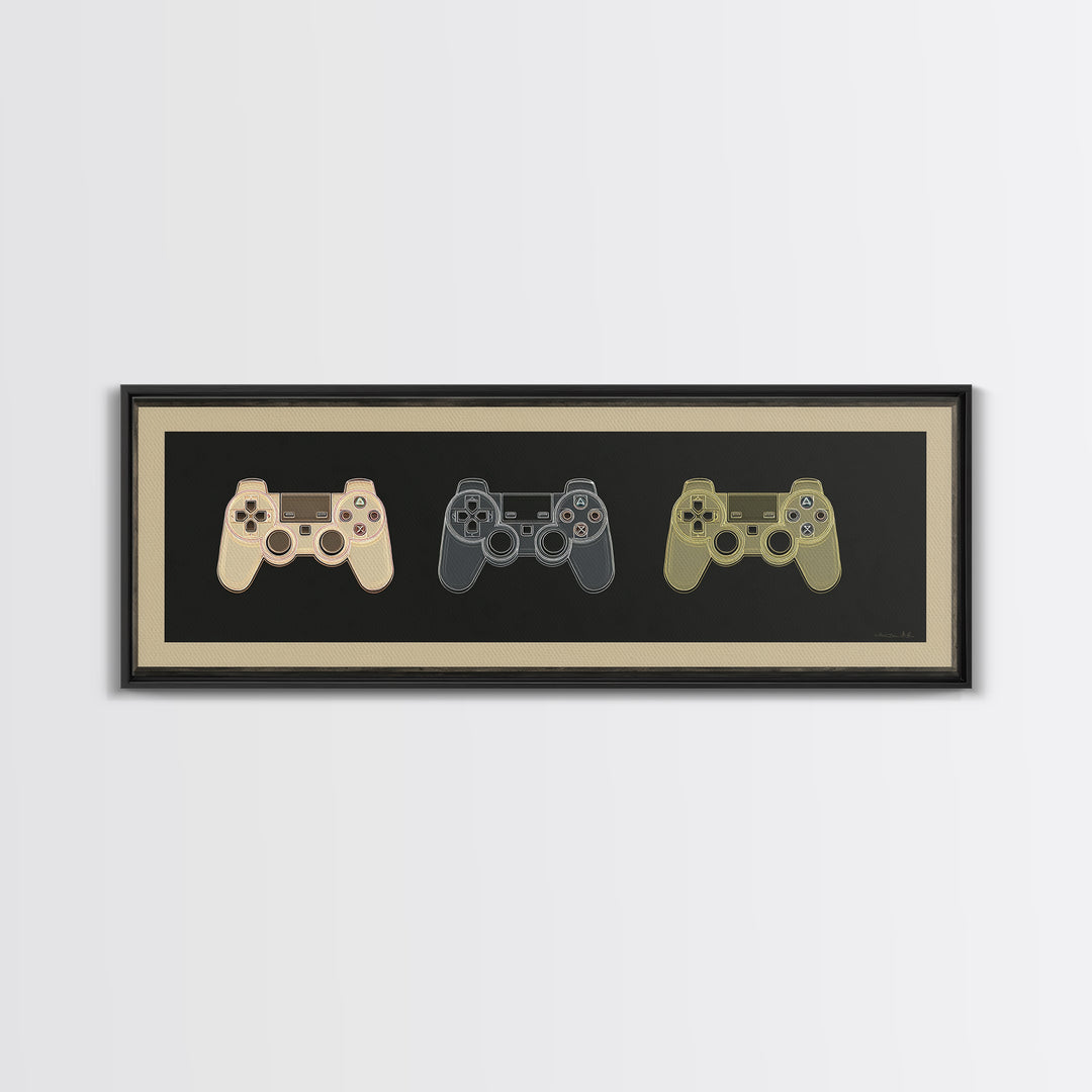 Neon Game Controller Icon on Black Background Canvas Print, Basement Art, Western Decor, Living Room Decor, Fine Art, Retreat, BAS-3x1-13