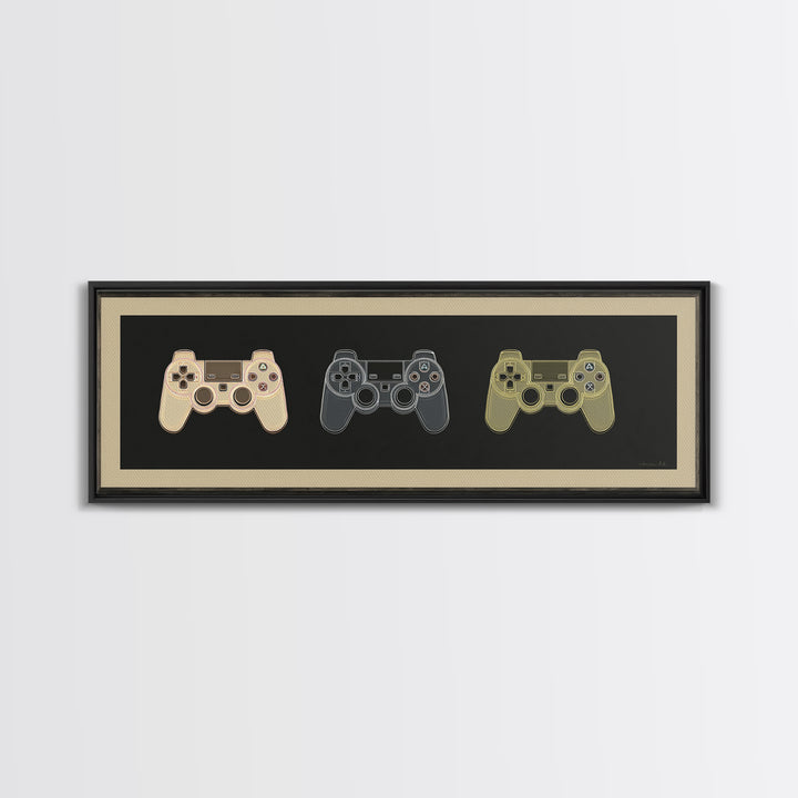 Neon Game Controller Icon on Black Background Canvas Print, Basement Art, Western Decor, Living Room Decor, Fine Art, Retreat, BAS-3x1-13