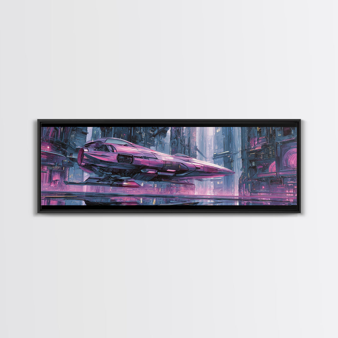 Retro Sci Fi Spaceship Poster for Entertainment Canvas Print, Basement Art, Bar Decor, Living Room Decor, Fine Art, Retreat, BAS-3x1-33