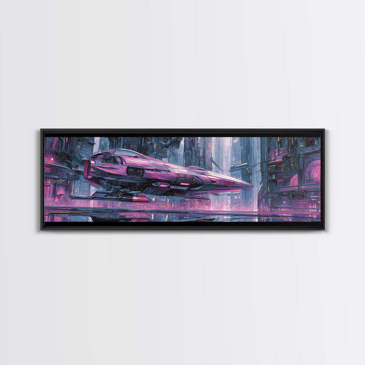 Retro Sci Fi Spaceship Poster for Entertainment Canvas Print, Basement Art, Bar Decor, Living Room Decor, Fine Art, Retreat, BAS-3x1-33