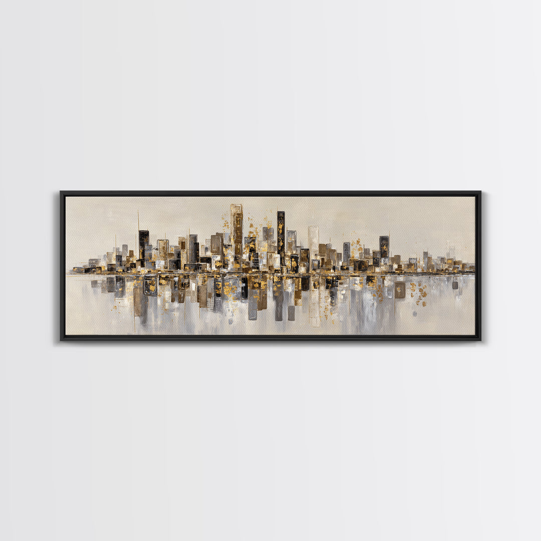 Dark Abstract City Skyline Canvas Print, Basement Art, Canvas Wall Art, Living Room Decor, Retreat, Black and White Art, BAS-3x1-71