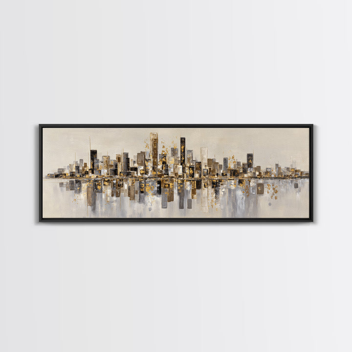 Dark Abstract City Skyline Canvas Print, Basement Art, Canvas Wall Art, Living Room Decor, Retreat, Black and White Art, BAS-3x1-71