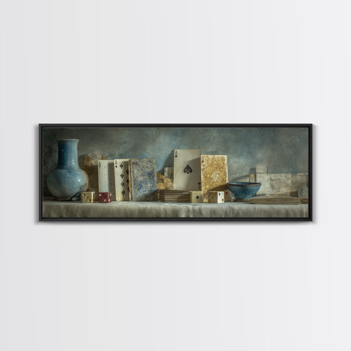 Poker Cards and Dice Canvas Print, Basement Art, Neutral Decor, Living Room Decor, Fine Art, Retreat, Wall Art, Home Decor, BAS-3x1-96