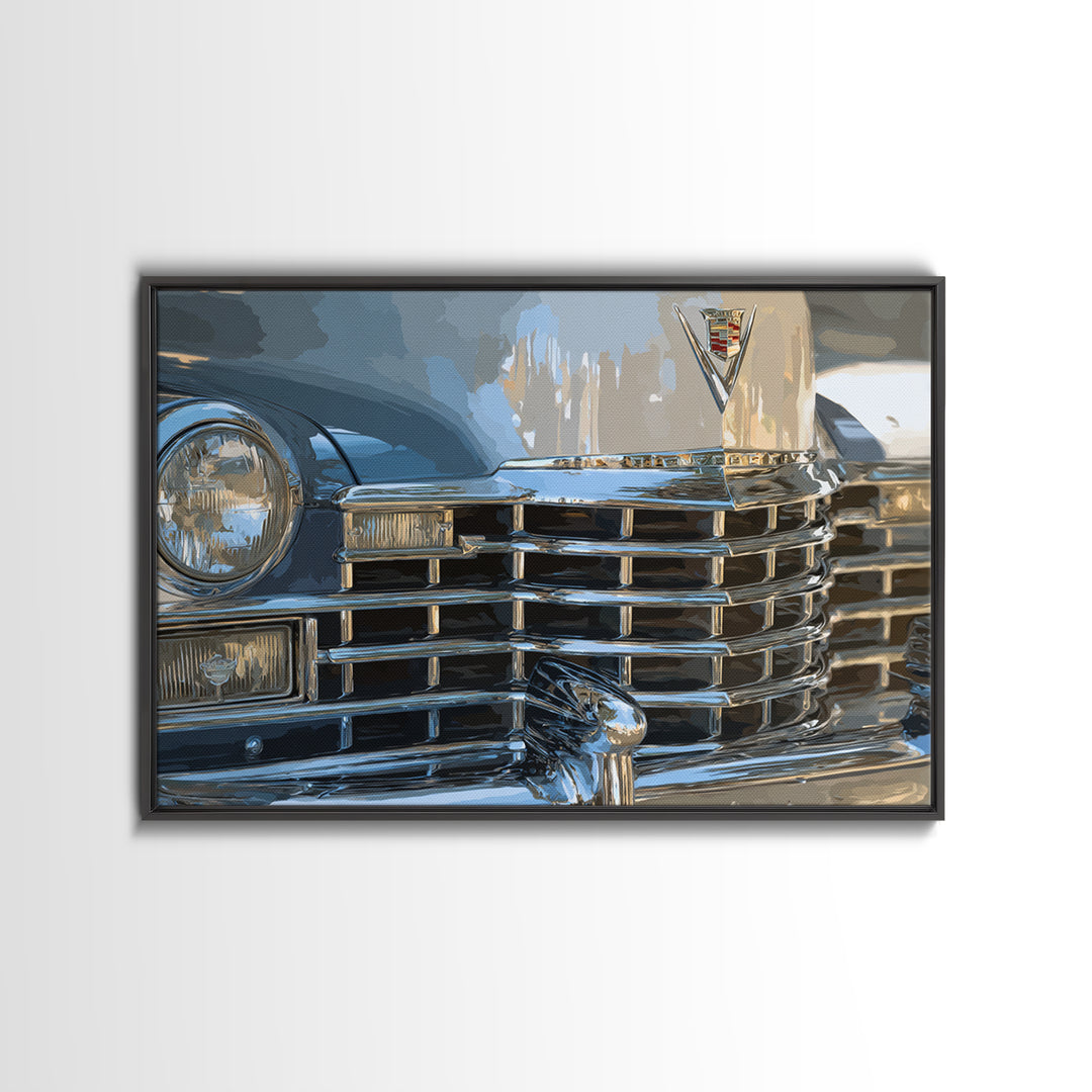 Classic Car Front Grill Closeup Framed Canvas Print, Basement Art, Canvas, Living Room Decor, Fine Art, Retreat, Bar Art, BAS-3x2-2
