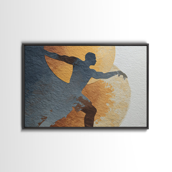 Large Monochrome Sports Action Figure Silhouette Canvas Print, Basement Art, Custom Wall Art, Living Room Decor, Retreat, BAS-3x2-20