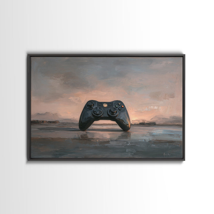 Neon Game Controller Icon on Black Background Canvas Print, Basement Art, Man Cave Decor, Living Room Decor, Retreat, BAS-3x2-25