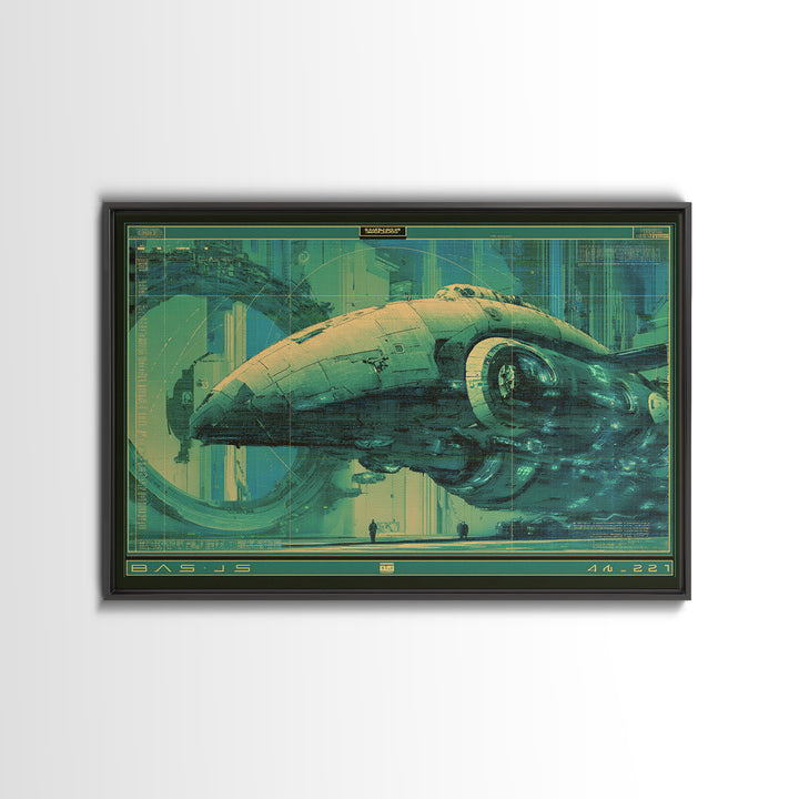 Retro Sci Fi Spaceship Poster for Entertainment Framed Canvas Print, Basement Art, Rustic Wall Art, Living Room Decor, Retreat, BAS-3x2-45