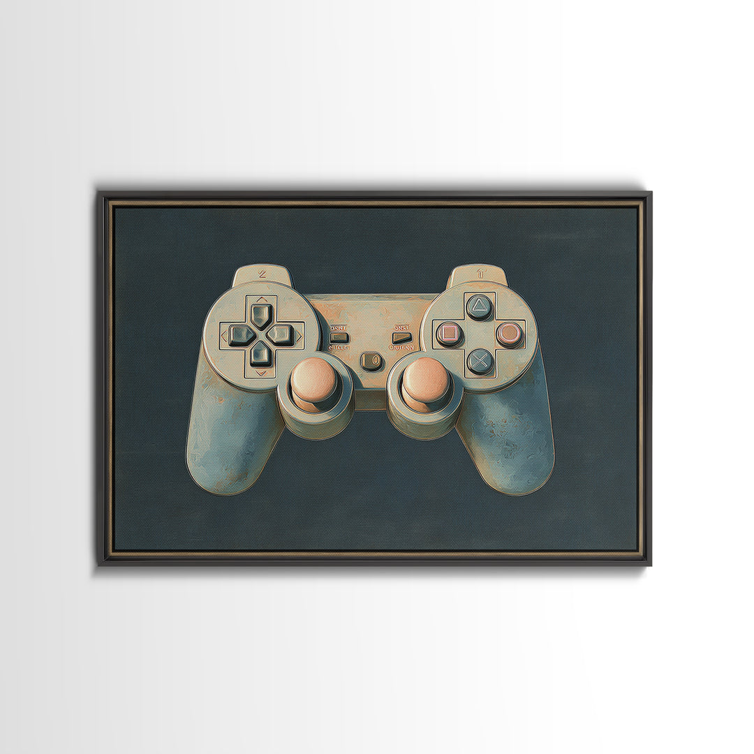 Neon Game Controller Icon on Black Background Canvas Print, Basement Art, Cocktail Art, Living Room Decor, Fine Art, Retreat, BAS-3x2-49