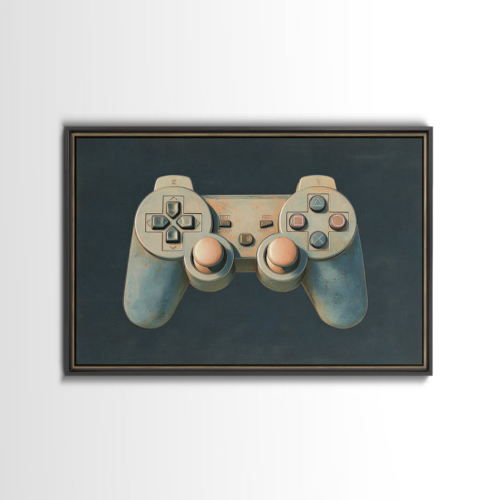 Neon Game Controller Icon on Black Background Canvas Print, Basement Art, Cocktail Art, Living Room Decor, Fine Art, Retreat, BAS-3x2-49